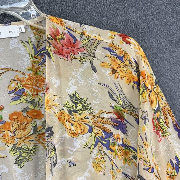 Bishop + Young Kimono Cardigan Womens Medium Large Beige Floral Fringe Sheer - Picture 5 of 16